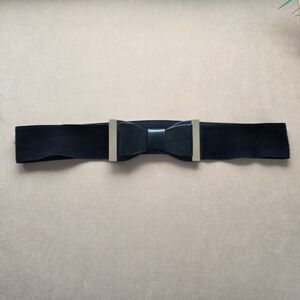 LA EXPRESS Black Elastic Bow‎ Belt Gold Buckle Women's Fashion Accessory